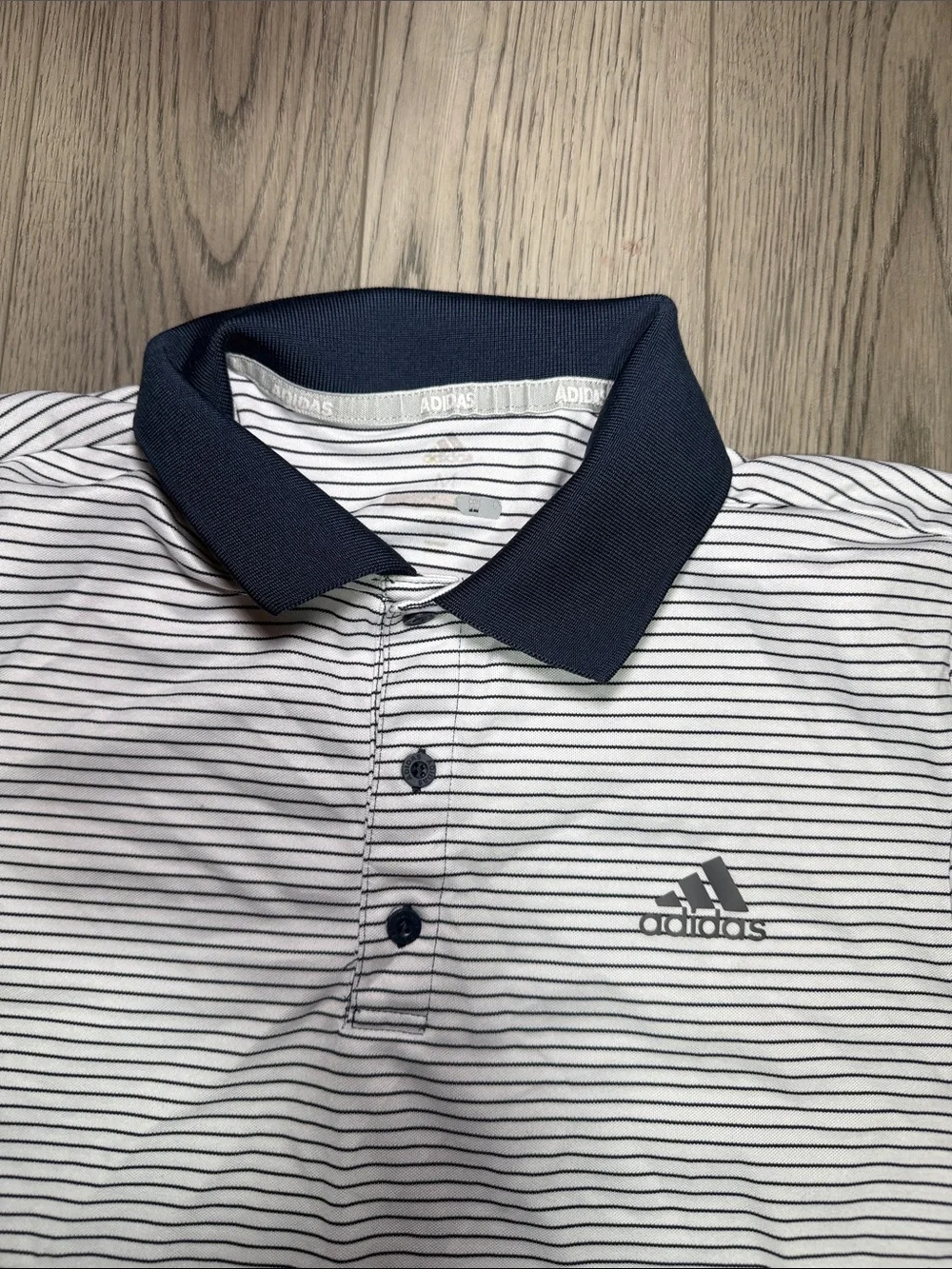 Adidas Men’s White Navy Stripe Polo Shirt Medium